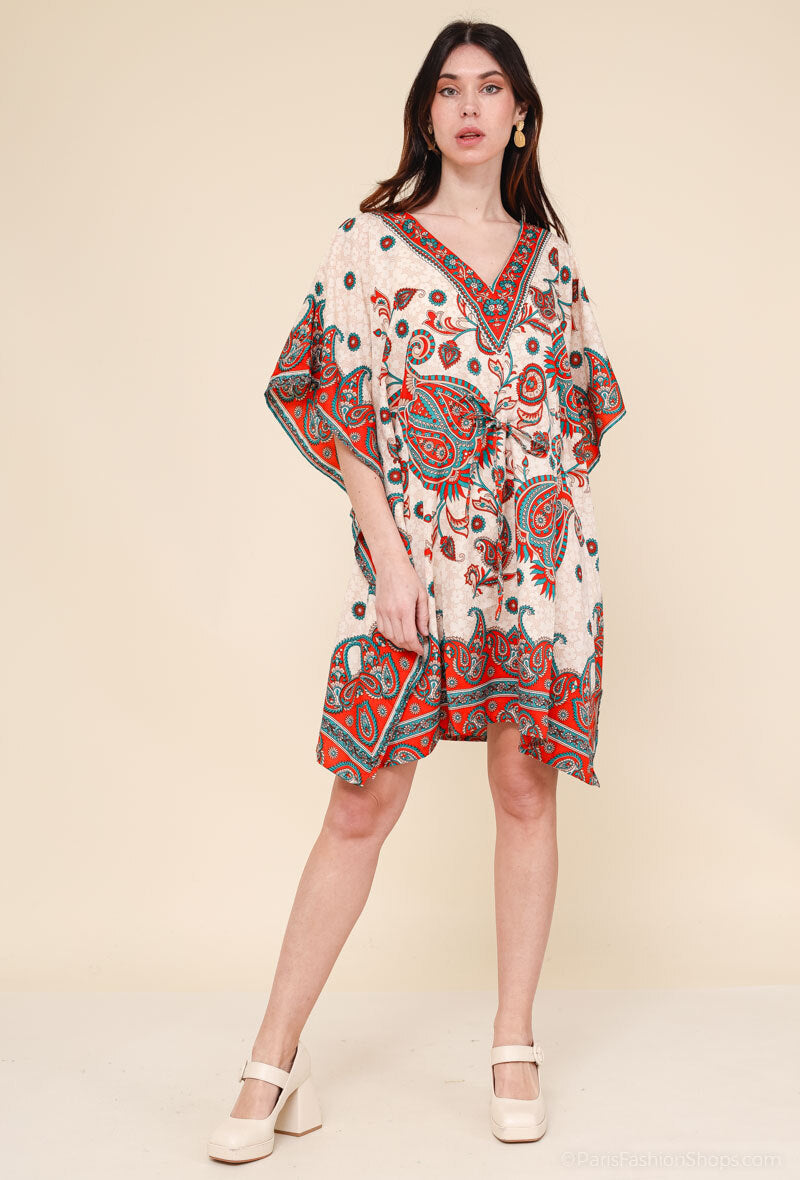 Short kaftan dress round mosaic flower style ref 1035S