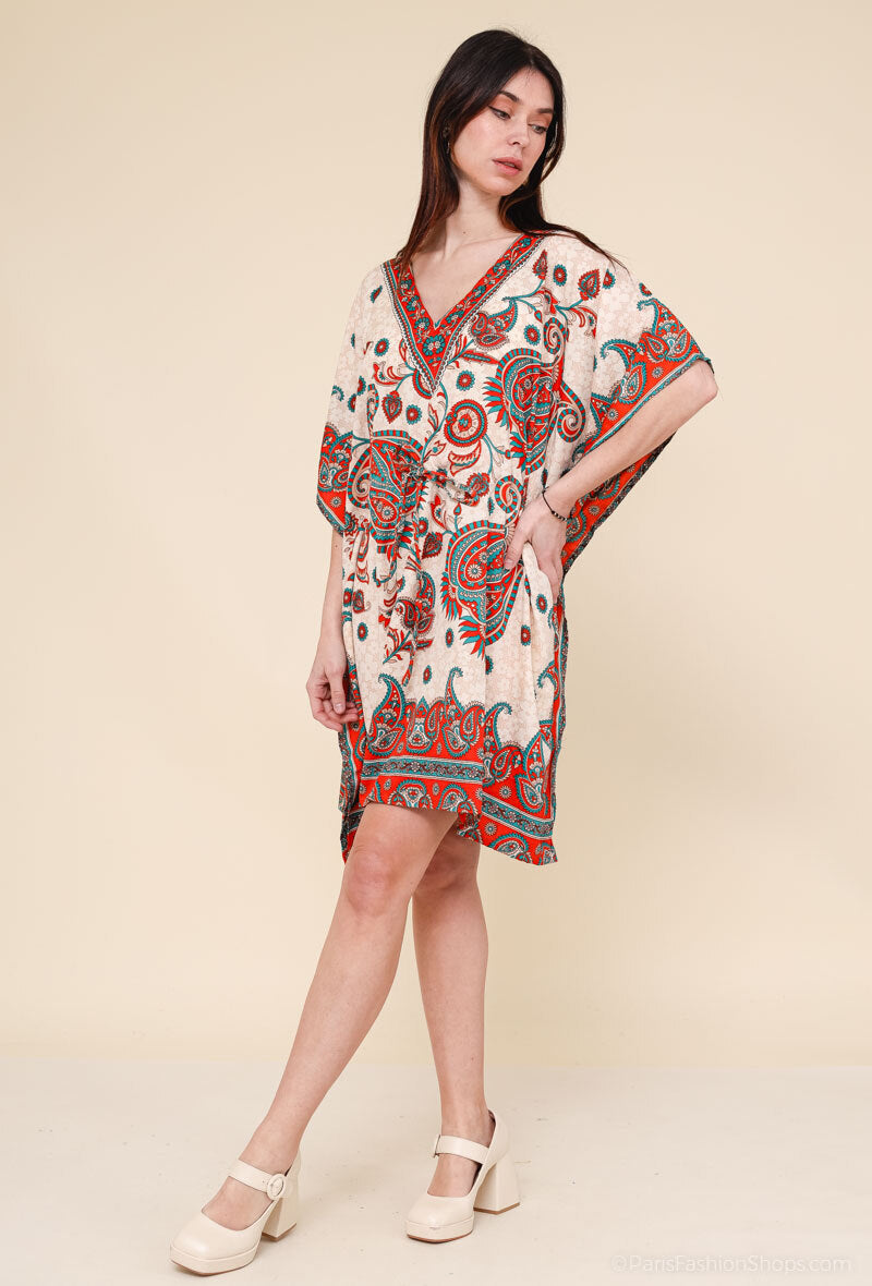Short kaftan dress round mosaic flower style ref 1035S