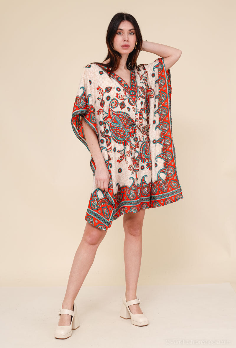Short kaftan dress round mosaic flower style ref 1035S