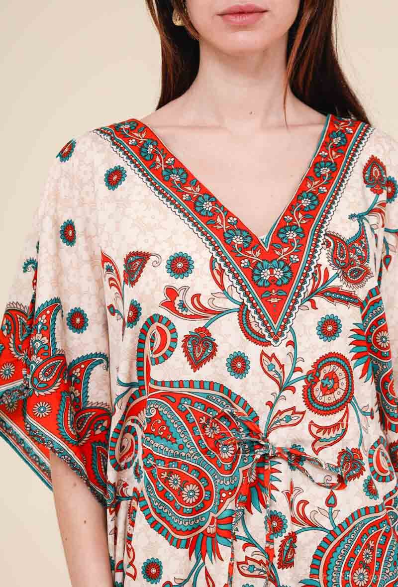 Short kaftan dress round mosaic flower style ref 1035S
