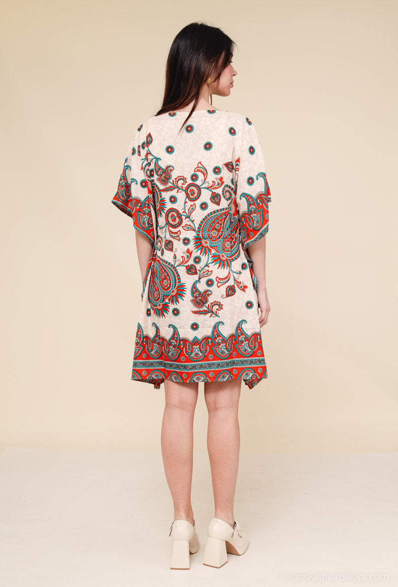Short kaftan dress round mosaic flower style ref 1035S