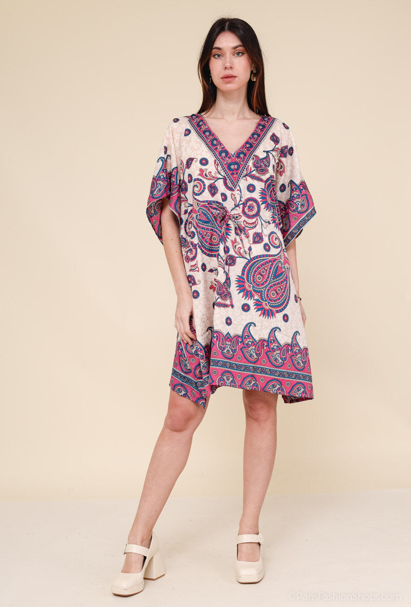 Short kaftan dress round mosaic flower style ref 1035S