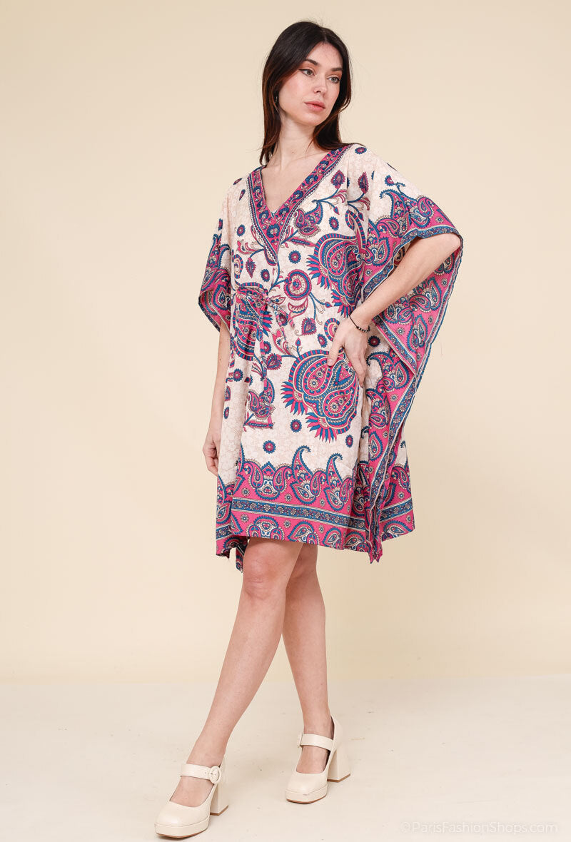 Short kaftan dress round mosaic flower style ref 1035S