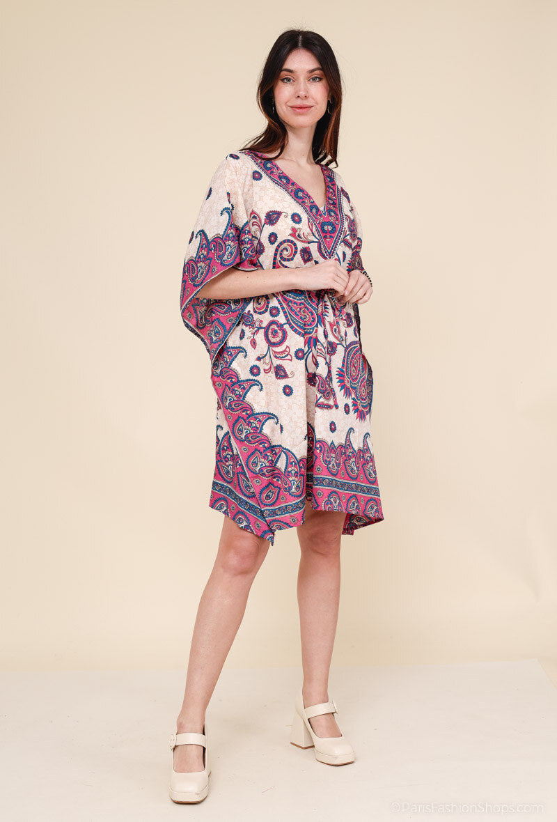 Short kaftan dress round mosaic flower style ref 1035S