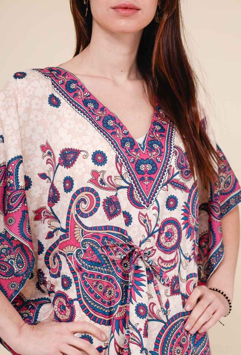 Short kaftan dress round mosaic flower style ref 1035S