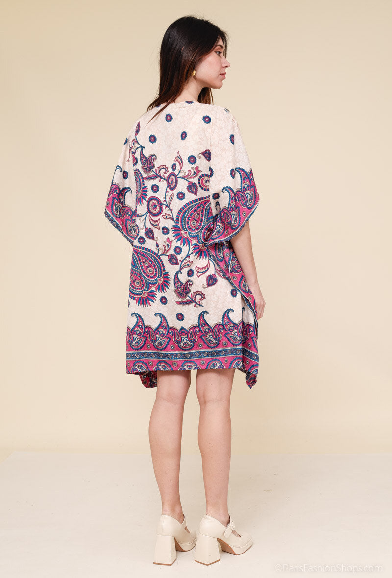 Short kaftan dress round mosaic flower style ref 1035S