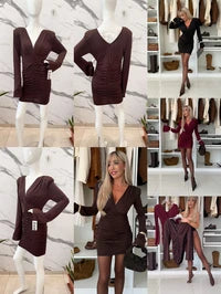 Ruched long sleeve V dress