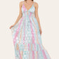 Long dress with straps, silver circle pattern, neat print ref 9113