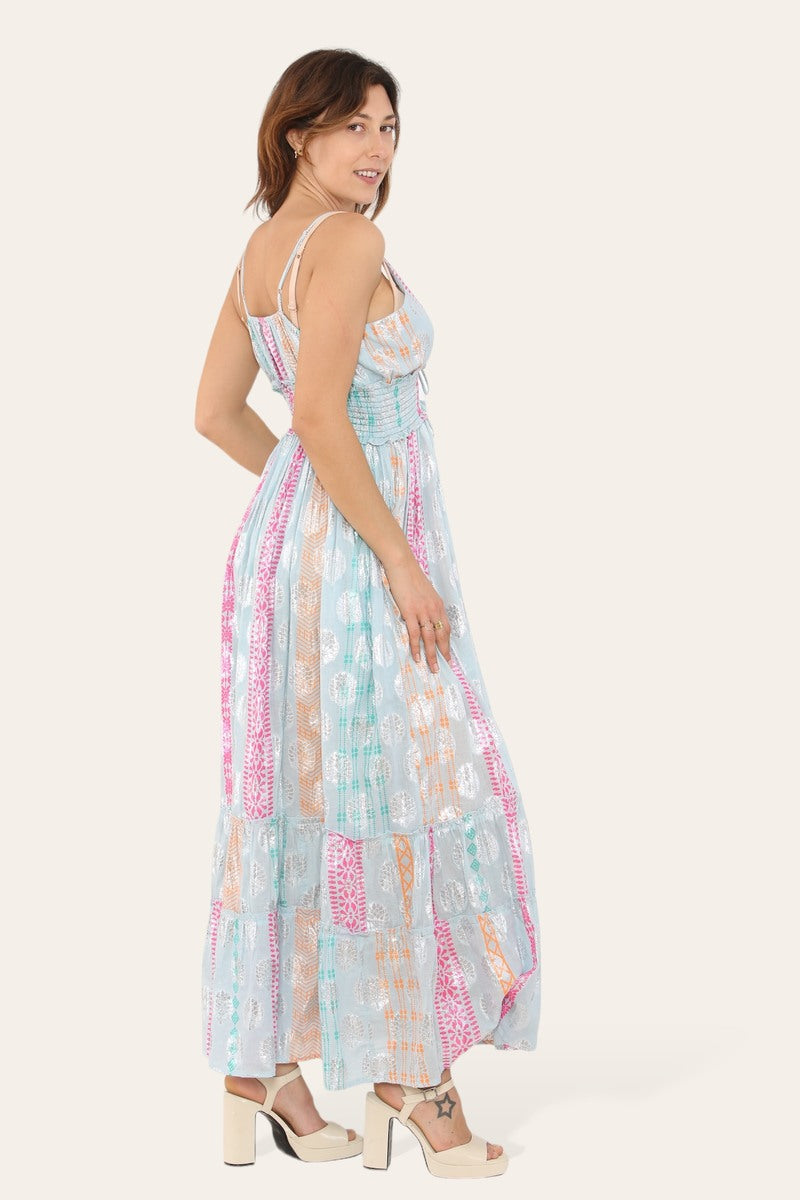 Long dress with straps, silver circle pattern, neat print ref 9113