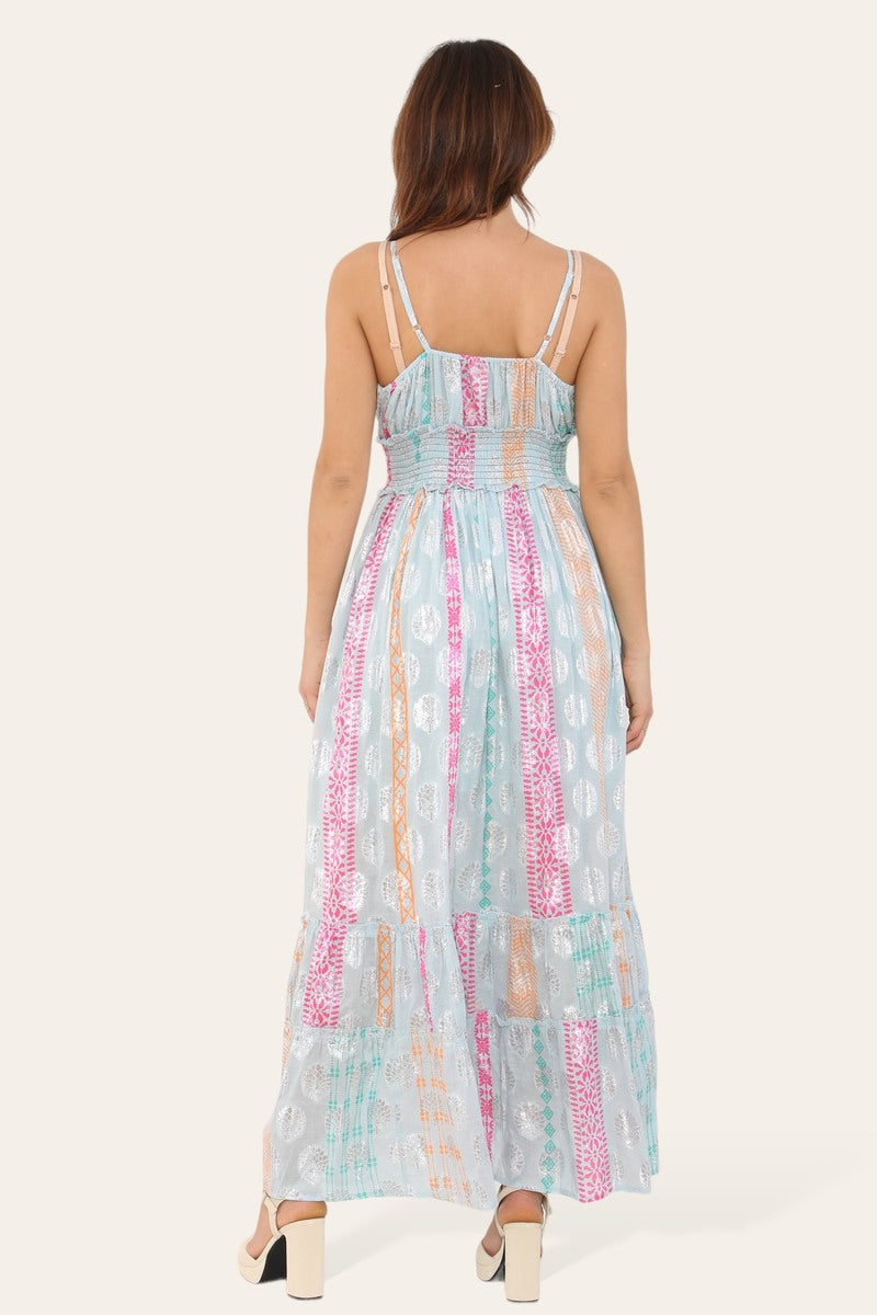 Long dress with straps, silver circle pattern, neat print ref 9113