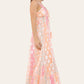 Long dress with straps, silver circle pattern, neat print ref 9113