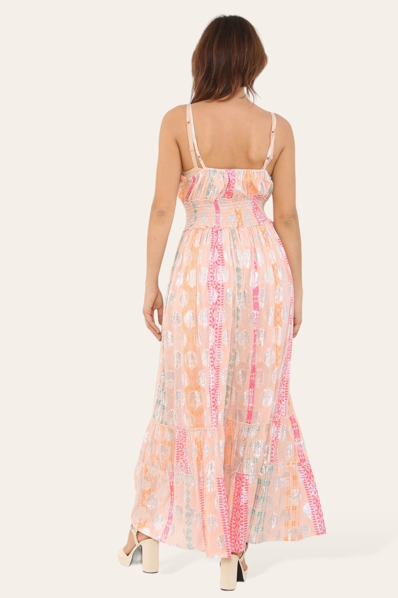 Long dress with straps, silver circle pattern, neat print ref 9113