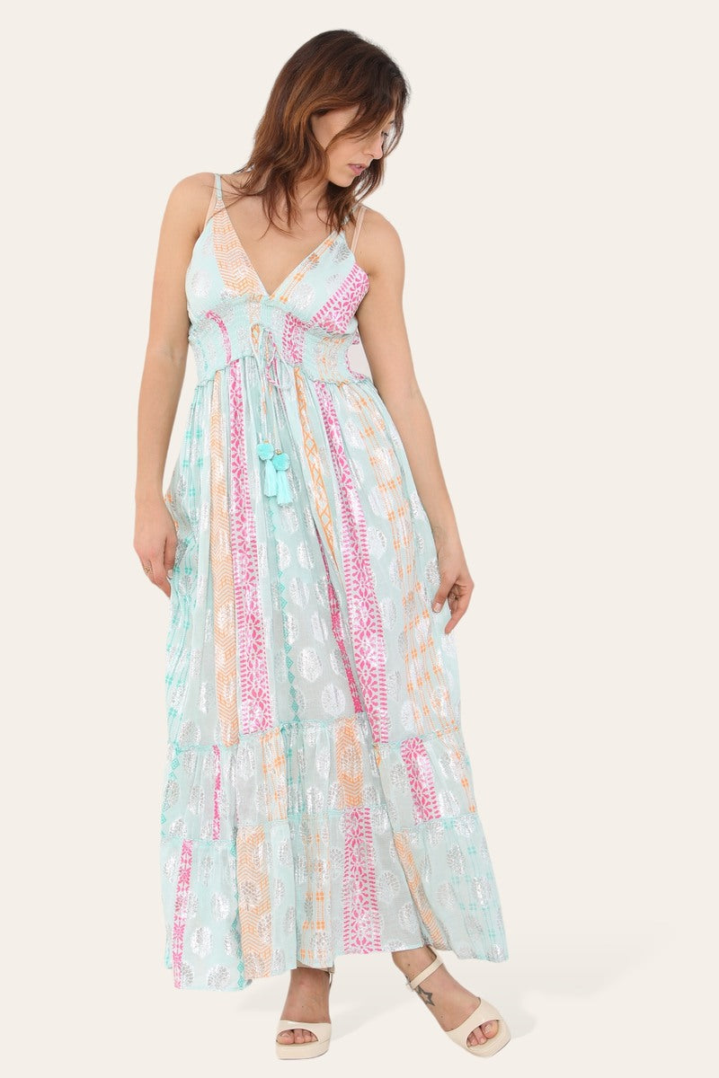 Long dress with straps, silver circle pattern, neat print ref 9113