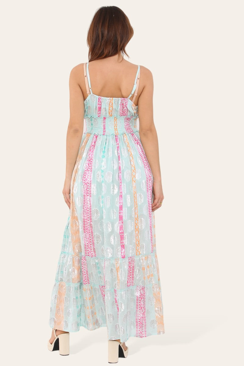 Long dress with straps, silver circle pattern, neat print ref 9113