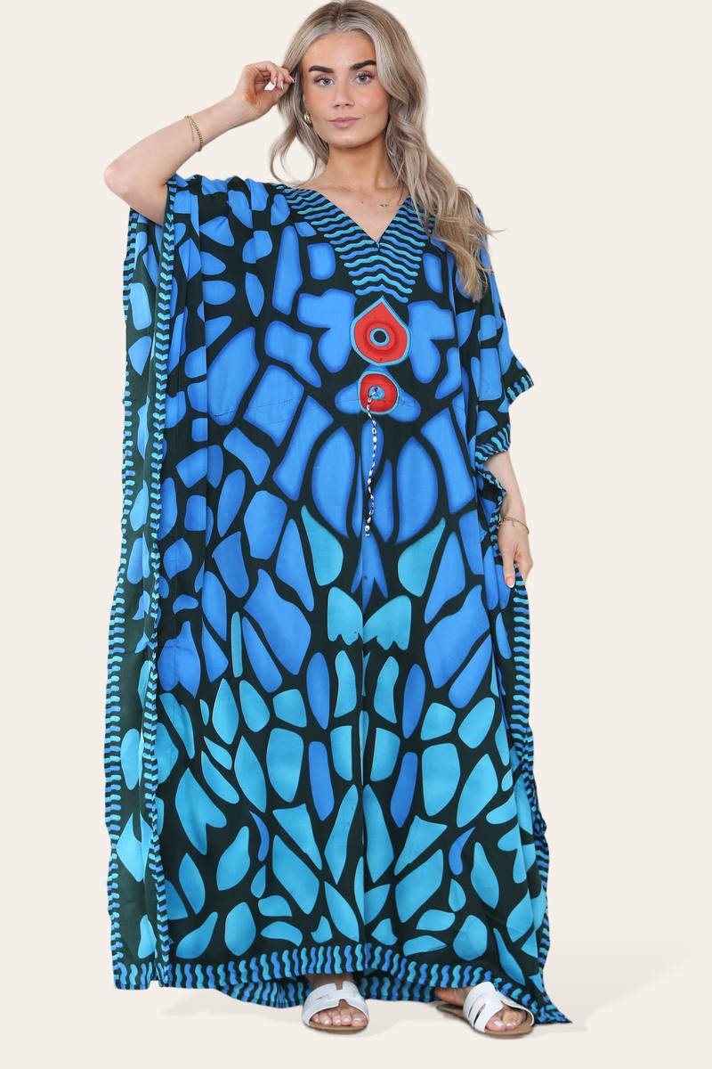 Long dress with V-neck and bold abstract print Ref-7030-L