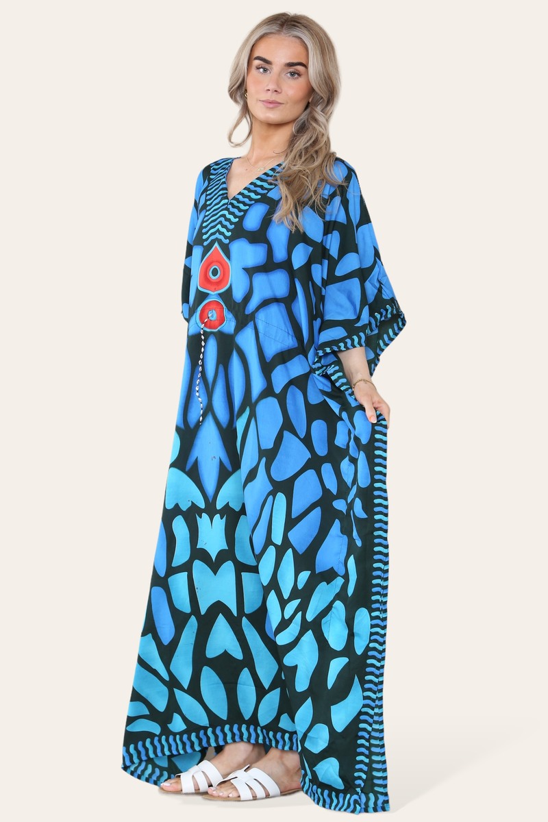 Long dress with V-neck and bold abstract print Ref-7030-L
