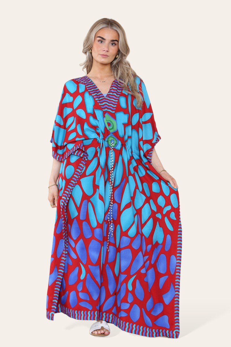 Long dress with V-neck and bold abstract print Ref-7030-L