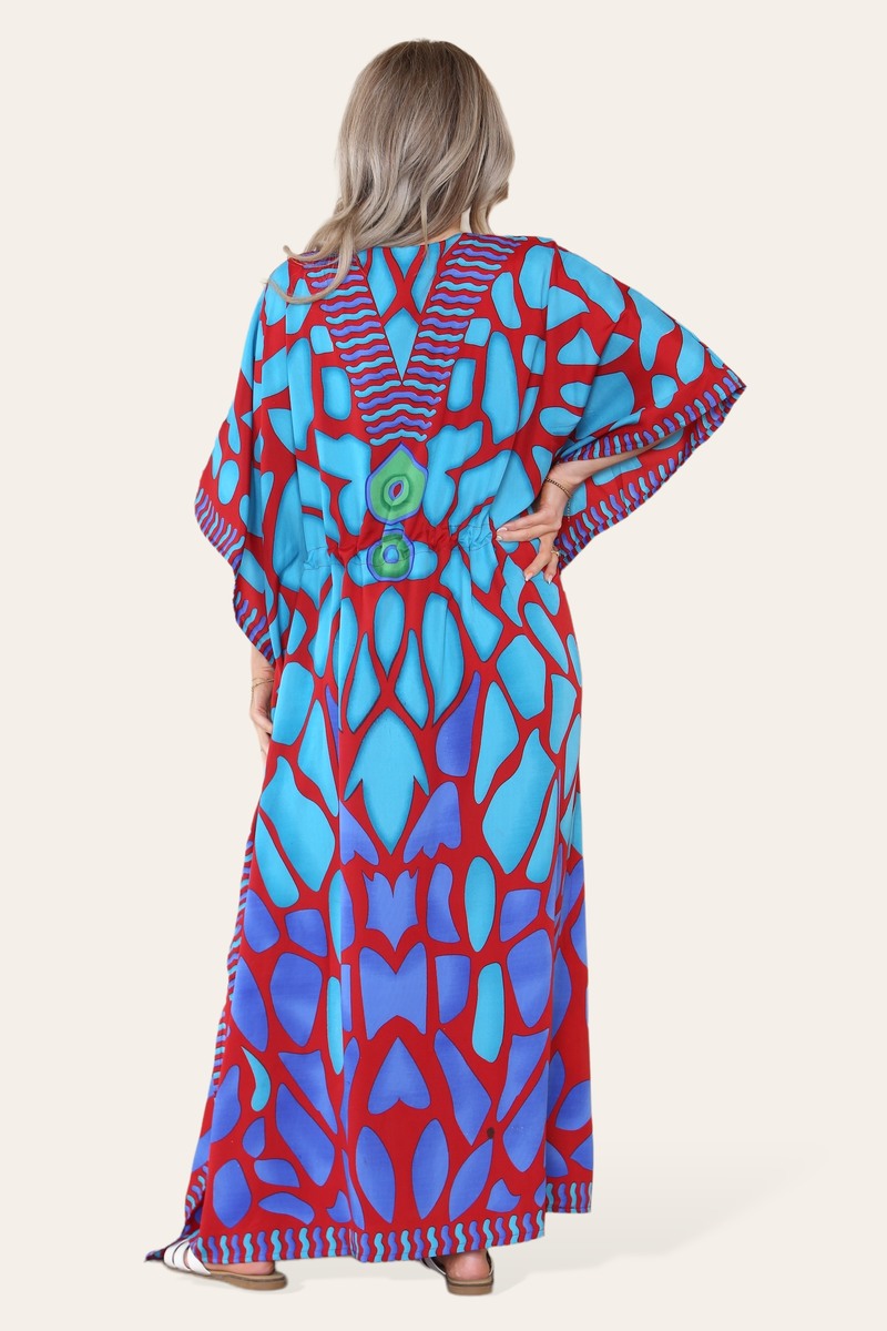 Long dress with V-neck and bold abstract print Ref-7030-L