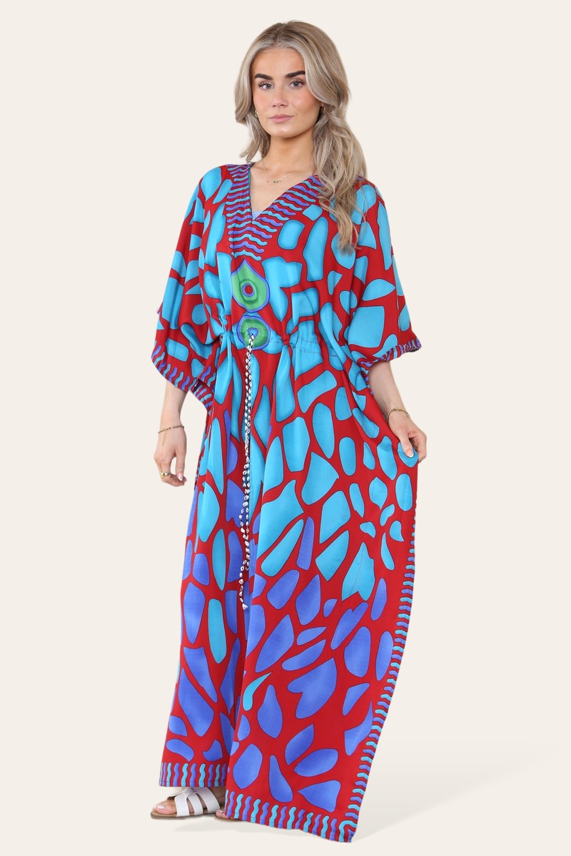 Long dress with V-neck and bold abstract print Ref-7030-L