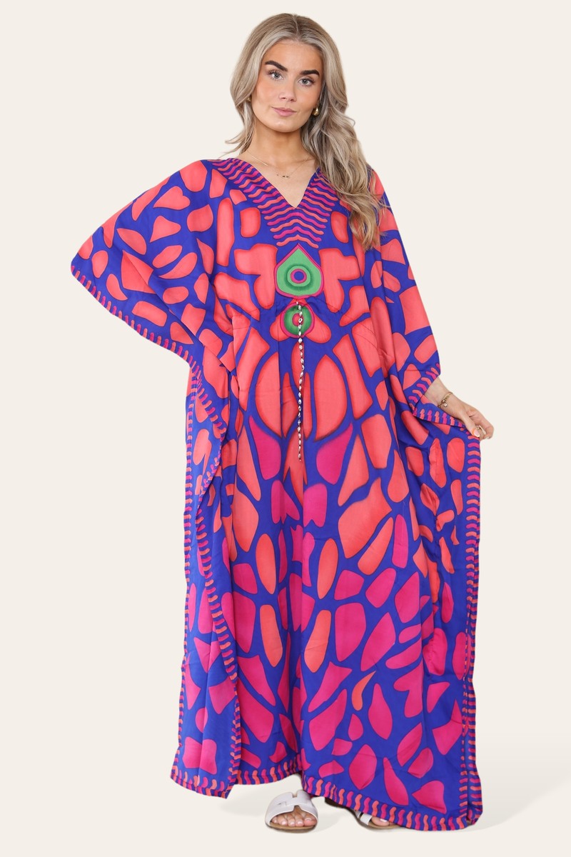 Long dress with V-neck and bold abstract print Ref-7030-L