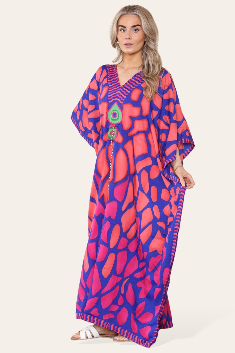 Long dress with V-neck and bold abstract print Ref-7030-L