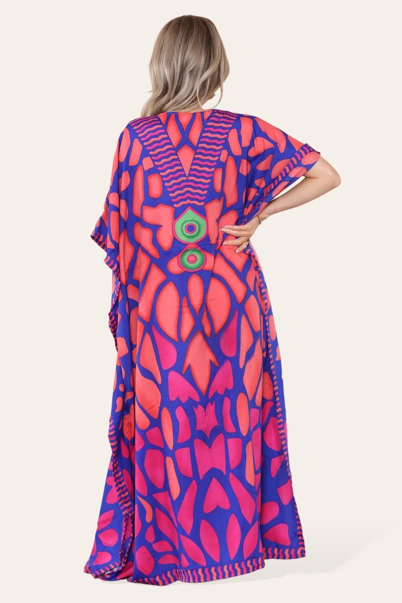 Long dress with V-neck and bold abstract print Ref-7030-L
