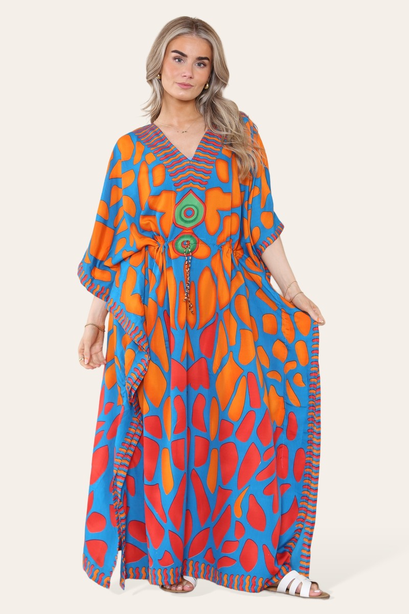 Long dress with V-neck and bold abstract print Ref-7030-L