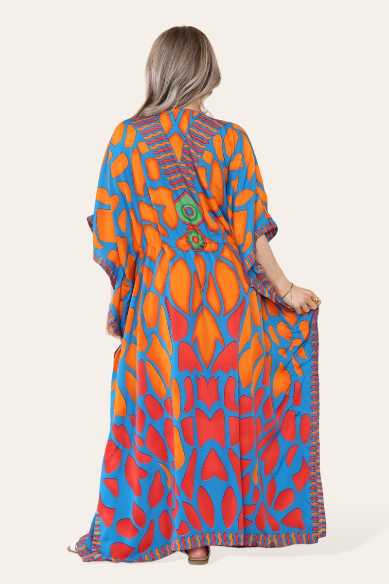 Long dress with V-neck and bold abstract print Ref-7030-L