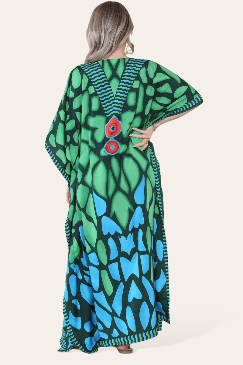 Long dress with V-neck and bold abstract print Ref-7030-L