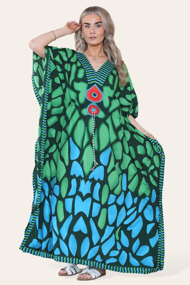 Long dress with V-neck and bold abstract print Ref-7030-L