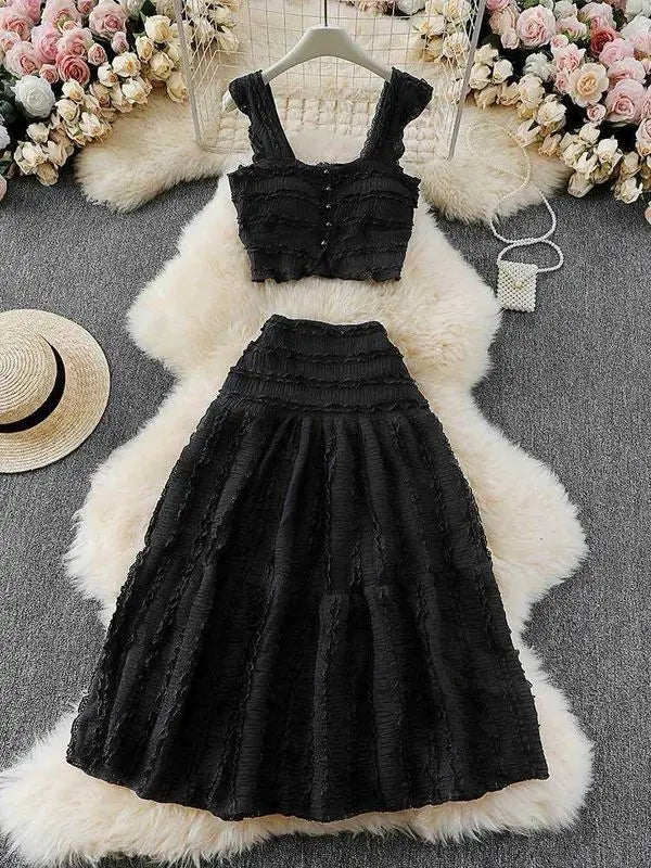 Textured ruffle maxi dress with square neckline and ruched details