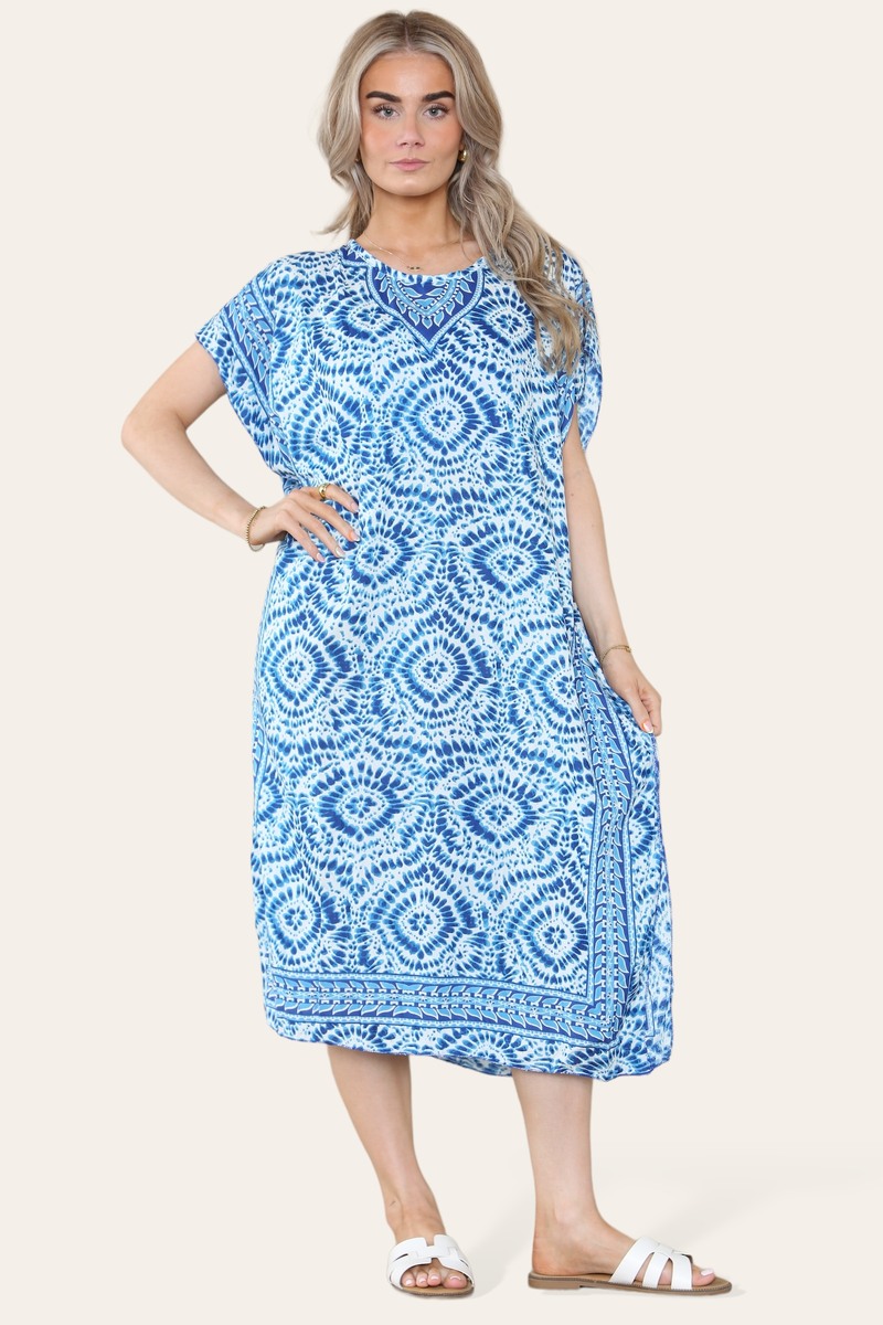 Mid-length long dress with V-neck and tie-dye print Ref-7006