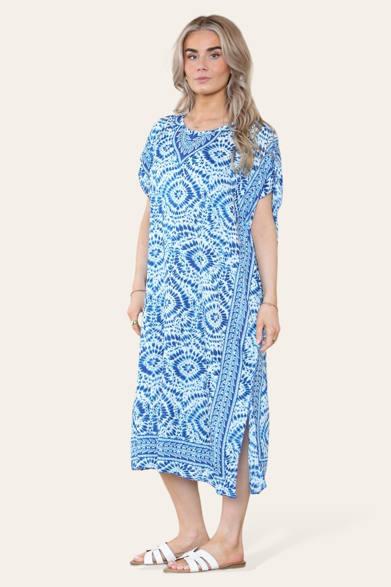 Mid-length long dress with V-neck and tie-dye print Ref-7006