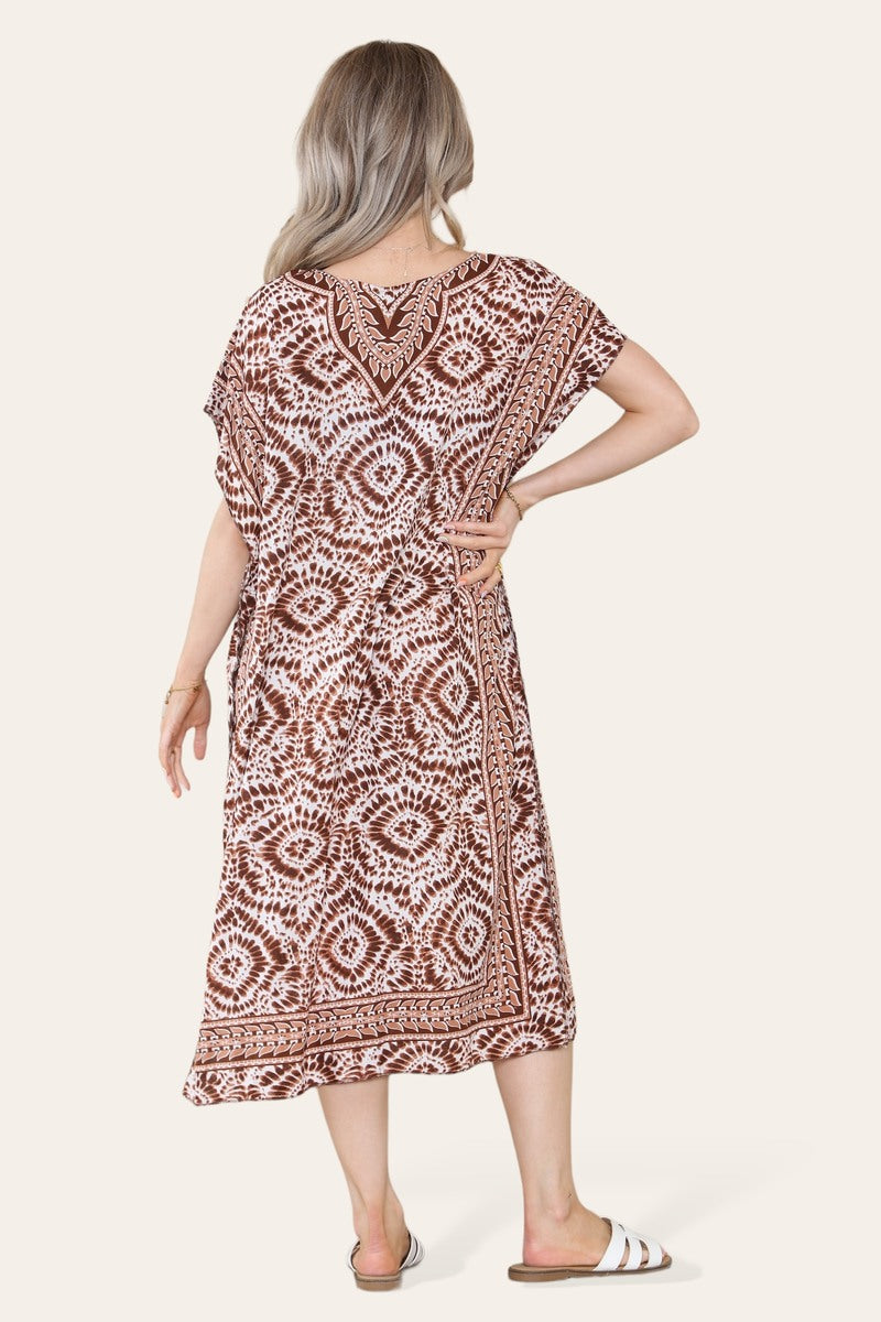 Mid-length long dress with V-neck and tie-dye print Ref-7006