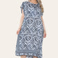 Mid-length long dress with V-neck and tie-dye print Ref-7006