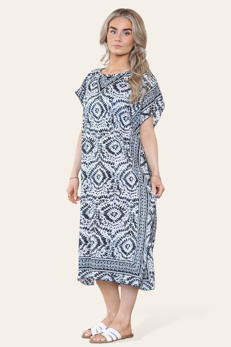Mid-length long dress with V-neck and tie-dye print Ref-7006