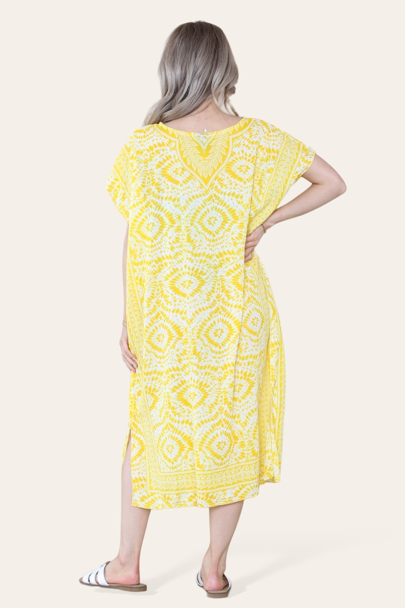 Mid-length long dress with V-neck and tie-dye print Ref-7006