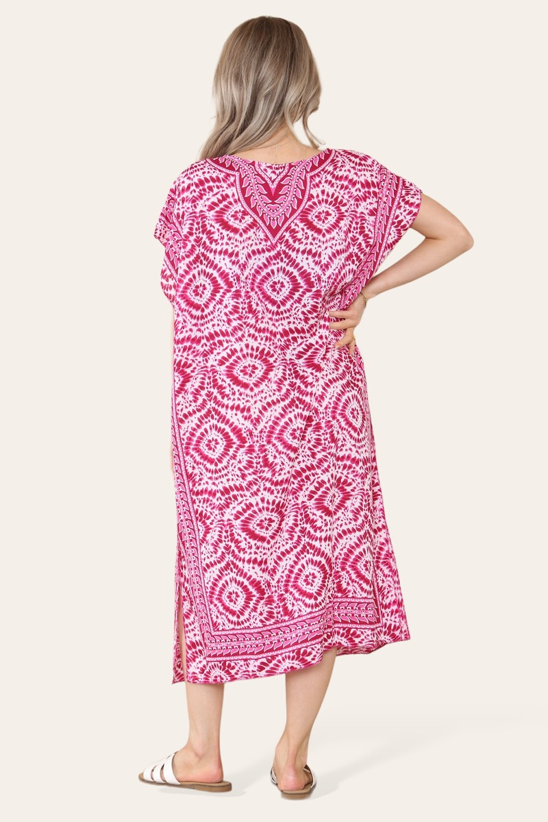 Mid-length long dress with V-neck and tie-dye print Ref-7006