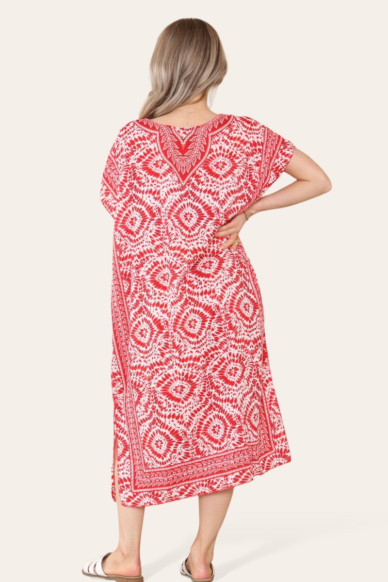 Mid-length long dress with V-neck and tie-dye print Ref-7006