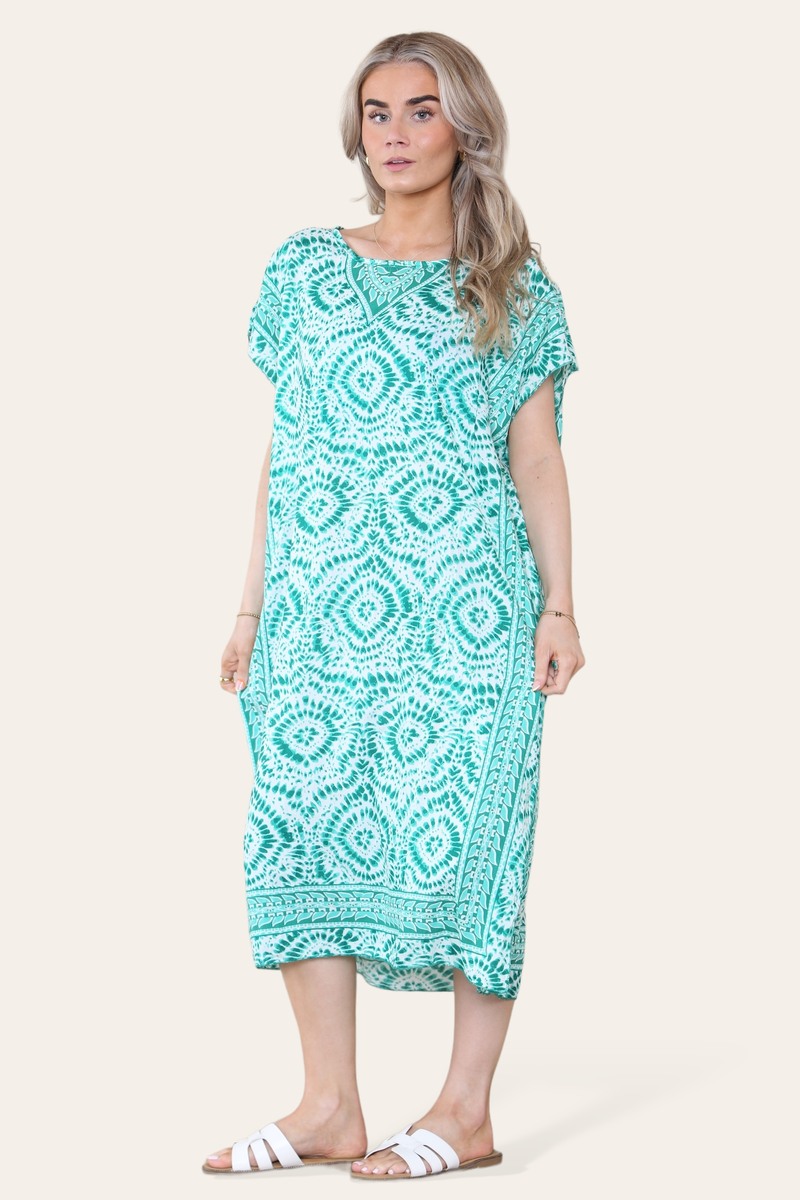 Mid-length long dress with V-neck and tie-dye print Ref-7006