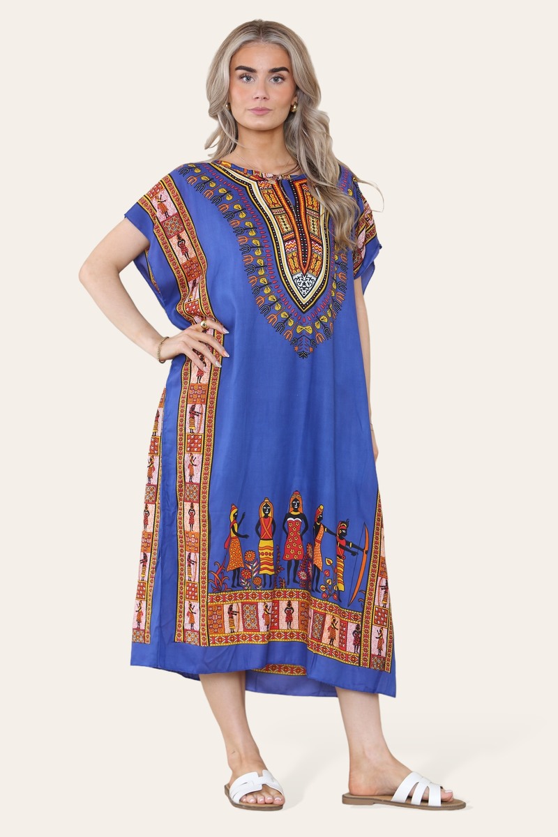 Mid-length dress with ethnic African-style print, bold, ref. 7002