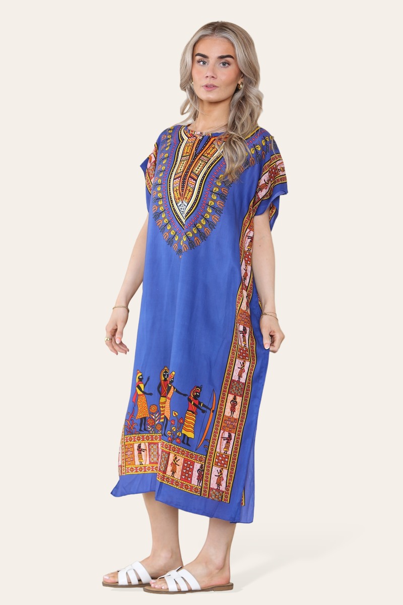 Mid-length dress with ethnic African-style print, bold, ref. 7002