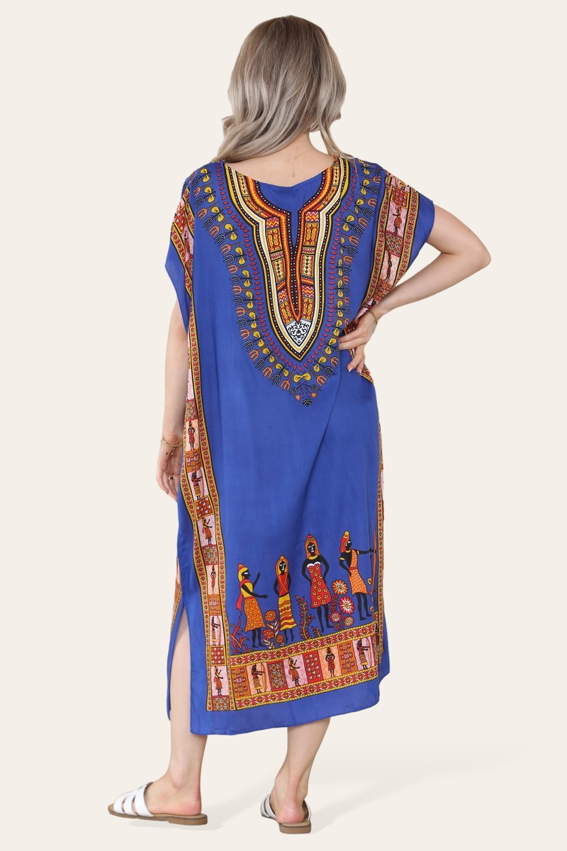 Mid-length dress with ethnic African-style print, bold, ref. 7002