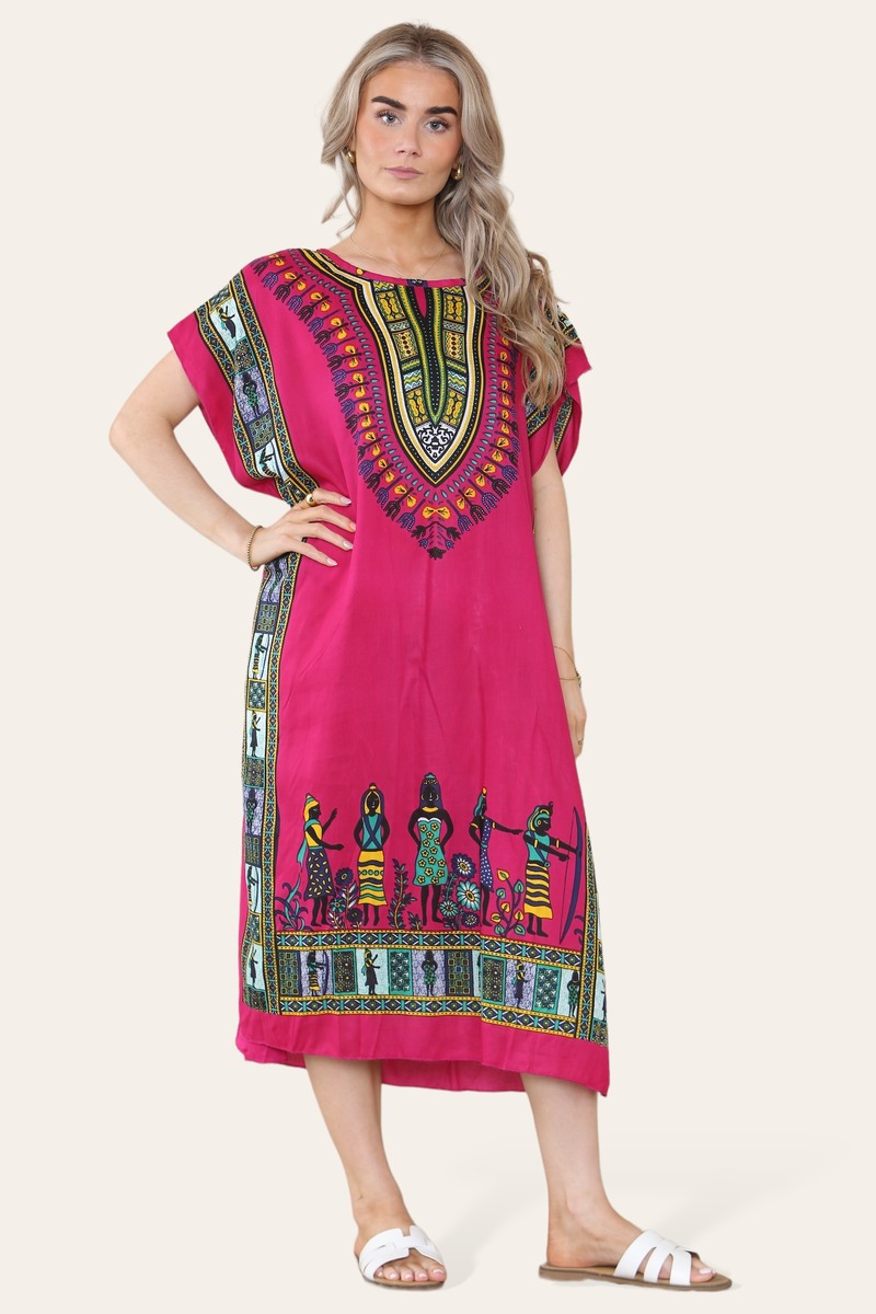 Mid-length dress with ethnic African-style print, bold, ref. 7002