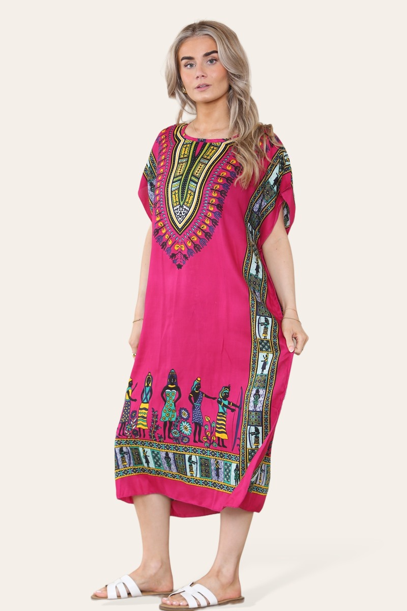 Mid-length dress with ethnic African-style print, bold, ref. 7002