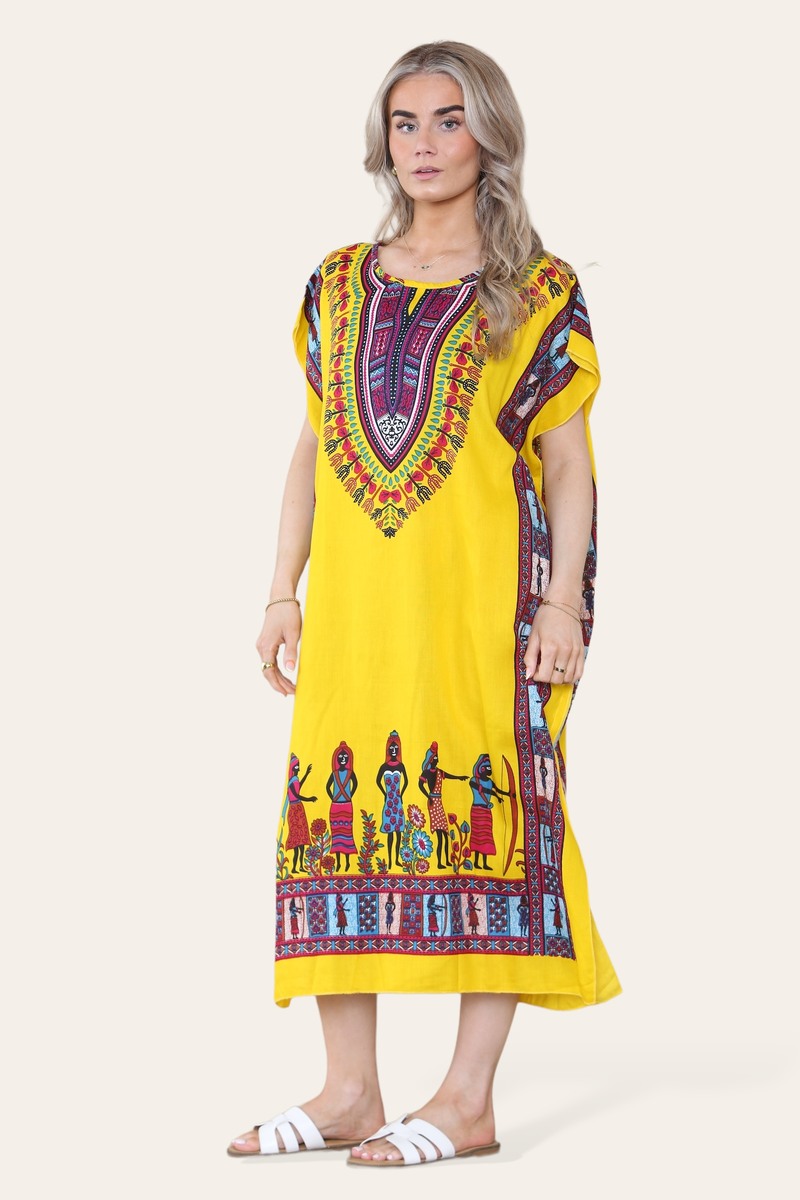 Mid-length dress with ethnic African-style print, bold, ref. 7002