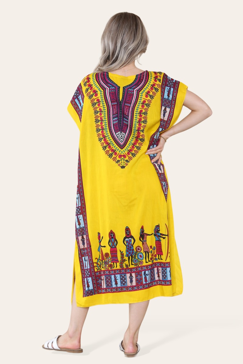 Mid-length dress with ethnic African-style print, bold, ref. 7002