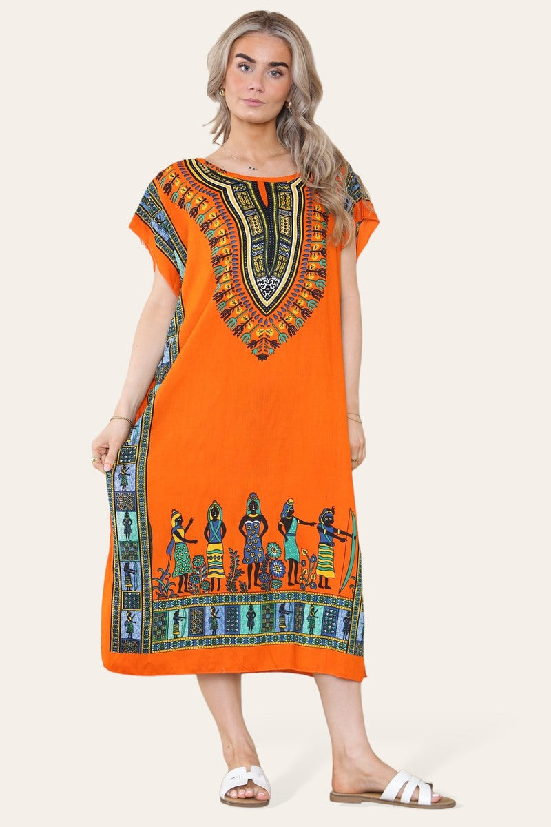 Mid-length dress with ethnic African-style print, bold, ref. 7002