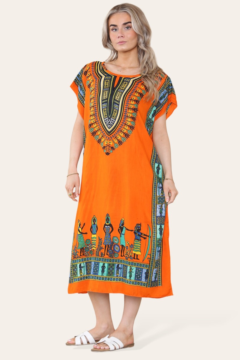 Mid-length dress with ethnic African-style print, bold, ref. 7002