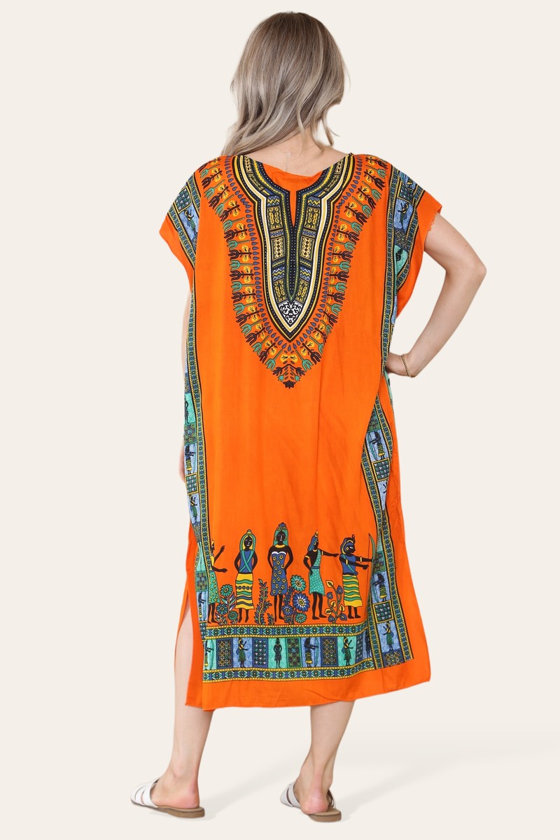 Mid-length dress with ethnic African-style print, bold, ref. 7002